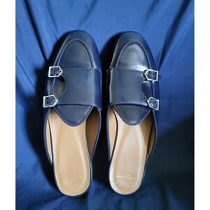 Superglamourous Men's Navy‎ Polished Leather Monk-Straps Belgian Mules Size 7